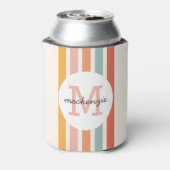 Mit Monogramm Retro Farbige Streifen Personalisier Dosenkühler (Kanne Rückseite)