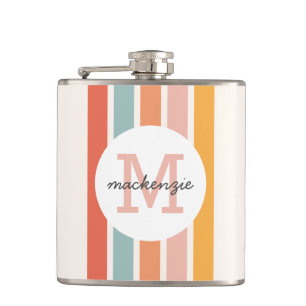 Mit Monogramm Retro Farbige Streifen Personalisier Flachmann