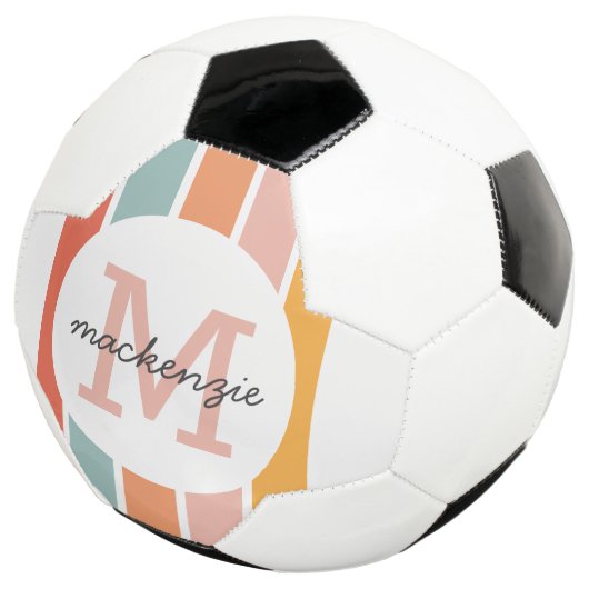 Mit Monogramm Retro Farbige Streifen Personalisier Fußball (Dreiviertel)