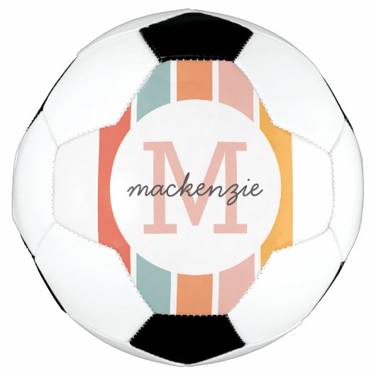 Mit Monogramm Retro Farbige Streifen Personalisier Fußball (Vorderseite)