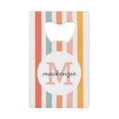Mit Monogramm Retro Farbige Streifen Personalisier Geldbeutel Flaschenöffner (Vorderseite)