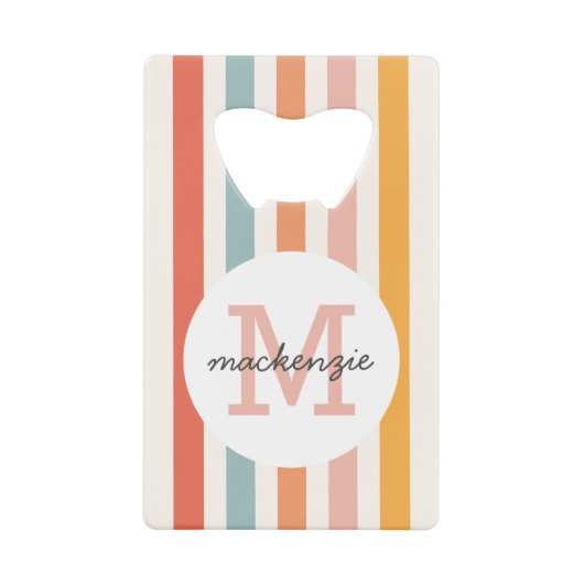 Mit Monogramm Retro Farbige Streifen Personalisier Geldbeutel Flaschenöffner (Vorderseite)