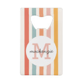 Mit Monogramm Retro Farbige Streifen Personalisier Geldbeutel Flaschenöffner (Rückseite)