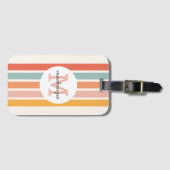 Mit Monogramm Retro Farbige Streifen Personalisier Gepäckanhänger (Vorderseite (Horizontal))
