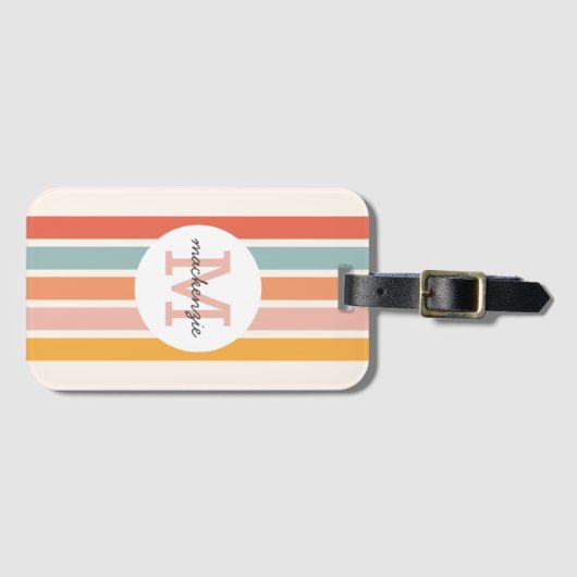 Mit Monogramm Retro Farbige Streifen Personalisier Gepäckanhänger (Vorderseite (Horizontal))