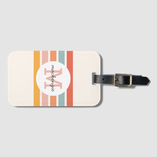 Mit Monogramm Retro Farbige Streifen Personalisier Gepäckanhänger (Vorderseite (Horizontal))