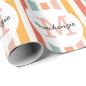 Mit Monogramm Retro Farbige Streifen Personalisier Geschenkpapier (Rolleneckpunkt)