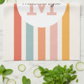 Mit Monogramm Retro Farbige Streifen Personalisier Geschirrtuch (Gefaltet)