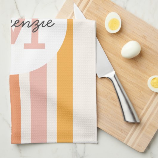 Mit Monogramm Retro Farbige Streifen Personalisier Geschirrtuch (Viertel Falte)
