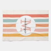Mit Monogramm Retro Farbige Streifen Personalisier Geschirrtuch (Horizontal)