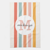 Mit Monogramm Retro Farbige Streifen Personalisier Geschirrtuch (Vertikal)