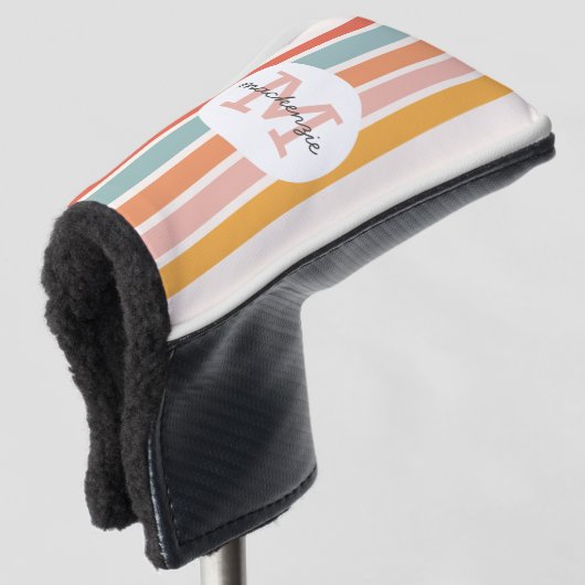 Mit Monogramm Retro Farbige Streifen Personalisier Golf Headcover (3/4 Vorderseite)