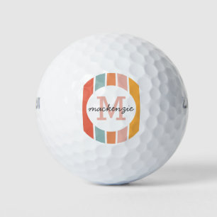 Mit Monogramm Retro Farbige Streifen Personalisier Golfball