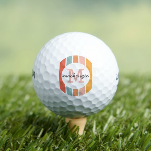 Mit Monogramm Retro Farbige Streifen Personalisier Golfball (Insitu T-Shirt)