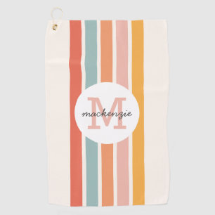 Mit Monogramm Retro Farbige Streifen Personalisier Golfhandtuch