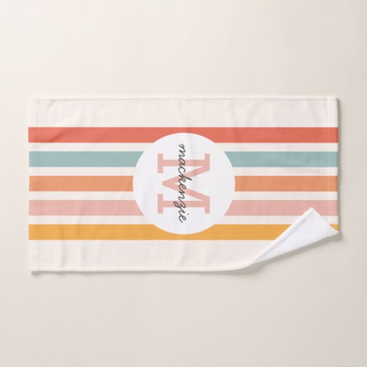 Mit Monogramm Retro Farbige Streifen Personalisier Handtuch (Handtuch)