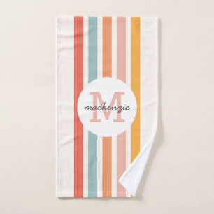 Mit Monogramm Retro Farbige Streifen Personalisier Handtuch