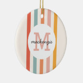 Mit Monogramm Retro Farbige Streifen Personalisier Keramik Ornament (Rechts)