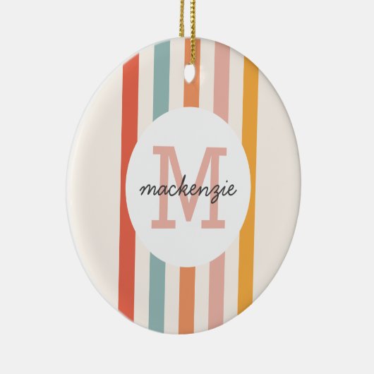 Mit Monogramm Retro Farbige Streifen Personalisier Keramik Ornament (Rechts)