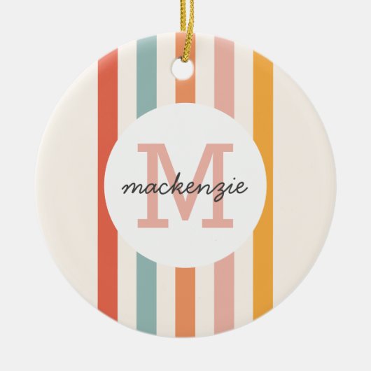 Mit Monogramm Retro Farbige Streifen Personalisier Keramik Ornament (Vorne)