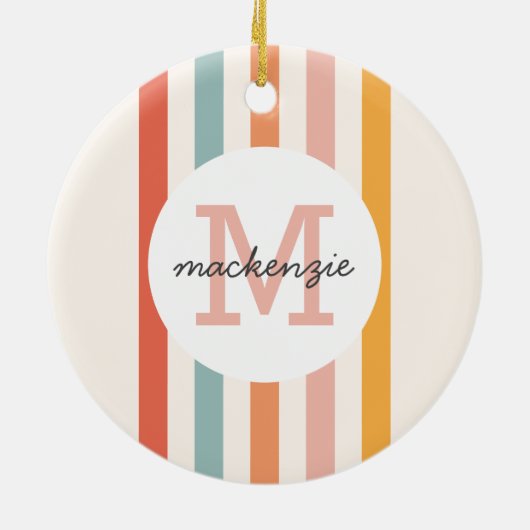 Mit Monogramm Retro Farbige Streifen Personalisier Keramik Ornament (Hinten)