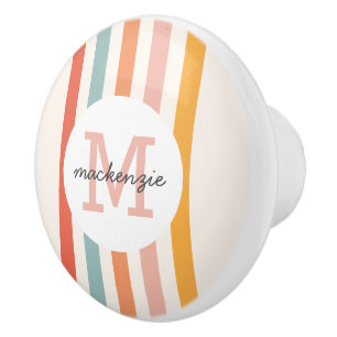 Mit Monogramm Retro Farbige Streifen Personalisier Keramikknauf