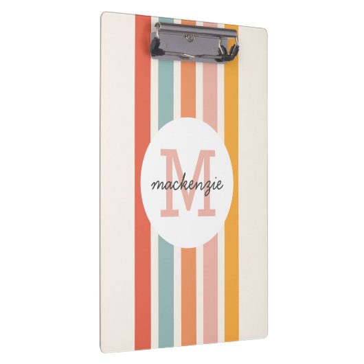 Mit Monogramm Retro Farbige Streifen Personalisier Klemmbrett (Rechts)