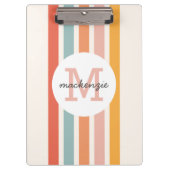 Mit Monogramm Retro Farbige Streifen Personalisier Klemmbrett (Vorderseite)