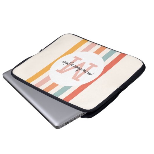 Mit Monogramm Retro Farbige Streifen Personalisier Laptopschutzhülle (Vorne Knopf)