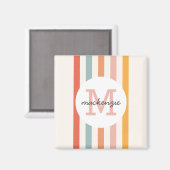 Mit Monogramm Retro Farbige Streifen Personalisier Magnet (Vorderseite/Rückseite)