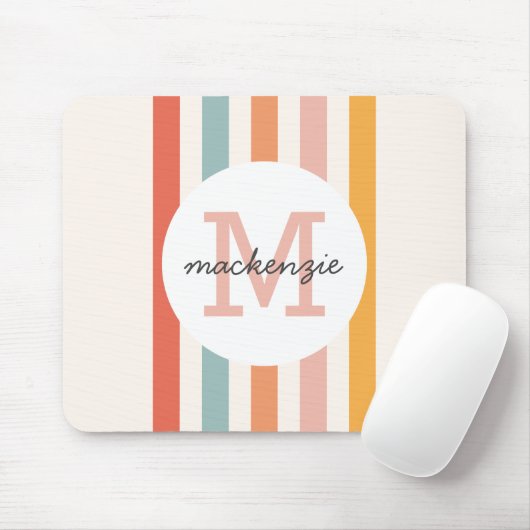 Mit Monogramm Retro Farbige Streifen Personalisier Mousepad (Mit Mouse)