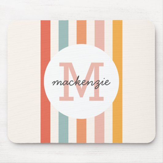 Mit Monogramm Retro Farbige Streifen Personalisier Mousepad (Vorne)