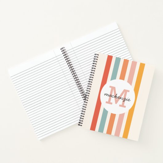 Mit Monogramm Retro Farbige Streifen Personalisier Notizblock (Innenseite)