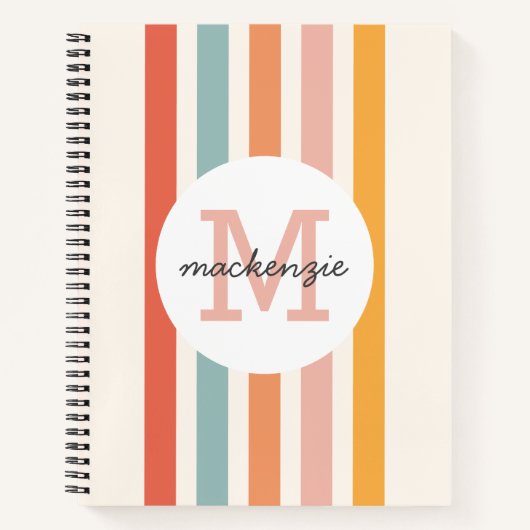 Mit Monogramm Retro Farbige Streifen Personalisier Notizblock (Vorderseite)