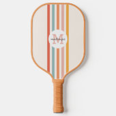 Mit Monogramm Retro Farbige Streifen Personalisier Pickleball Schläger (Vorderseite)
