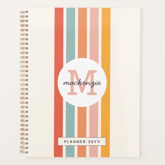Mit Monogramm Retro Farbige Streifen Personalisier Planer (Vorderseite)