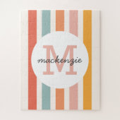 Mit Monogramm Retro Farbige Streifen Personalisier Puzzle (Vertikal)