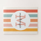 Mit Monogramm Retro Farbige Streifen Personalisier Puzzle (Horizontal)