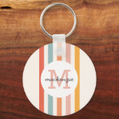 Mit Monogramm Retro Farbige Streifen Personalisier Schlüsselanhänger (Vorderseite)