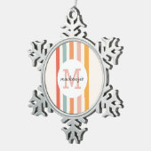 Mit Monogramm Retro Farbige Streifen Personalisier Schneeflocken Zinn-Ornament (Rechts)
