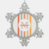 Mit Monogramm Retro Farbige Streifen Personalisier Schneeflocken Zinn-Ornament (Vorderseite)