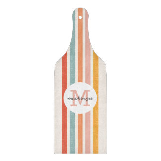Mit Monogramm Retro Farbige Streifen Personalisier Schneidebrett