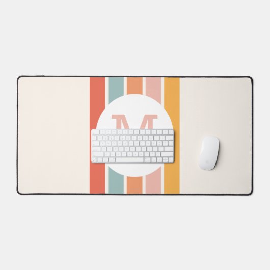 Mit Monogramm Retro Farbige Streifen Personalisier Schreibtischunterlage (Tastatur & Maus)
