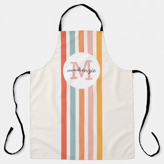 Mit Monogramm Retro Farbige Streifen Personalisier Schürze (Vorderseite)