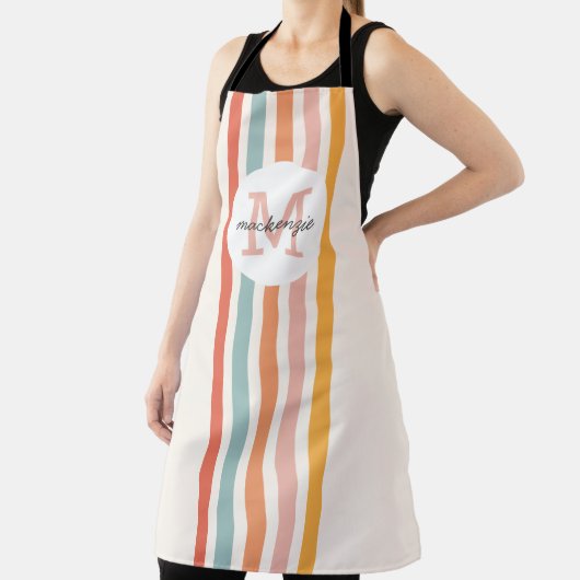 Mit Monogramm Retro Farbige Streifen Personalisier Schürze (InSitu)