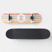 Mit Monogramm Retro Farbige Streifen Personalisier Skateboard (Horizontal)