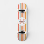 Mit Monogramm Retro Farbige Streifen Personalisier Skateboard (Vorderseite)