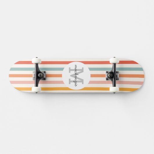Mit Monogramm Retro Farbige Streifen Personalisier Skateboard (Horizontal)