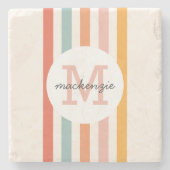 Mit Monogramm Retro Farbige Streifen Personalisier Steinuntersetzer (Vorderseite)
