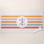 Mit Monogramm Retro Farbige Streifen Personalisier Strandtuch (Vorderseite)